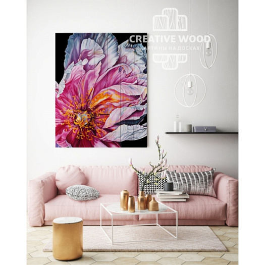 Картины в интерьере артикул Цветы -17 Темно розовый пион, Цветы, Creative Wood